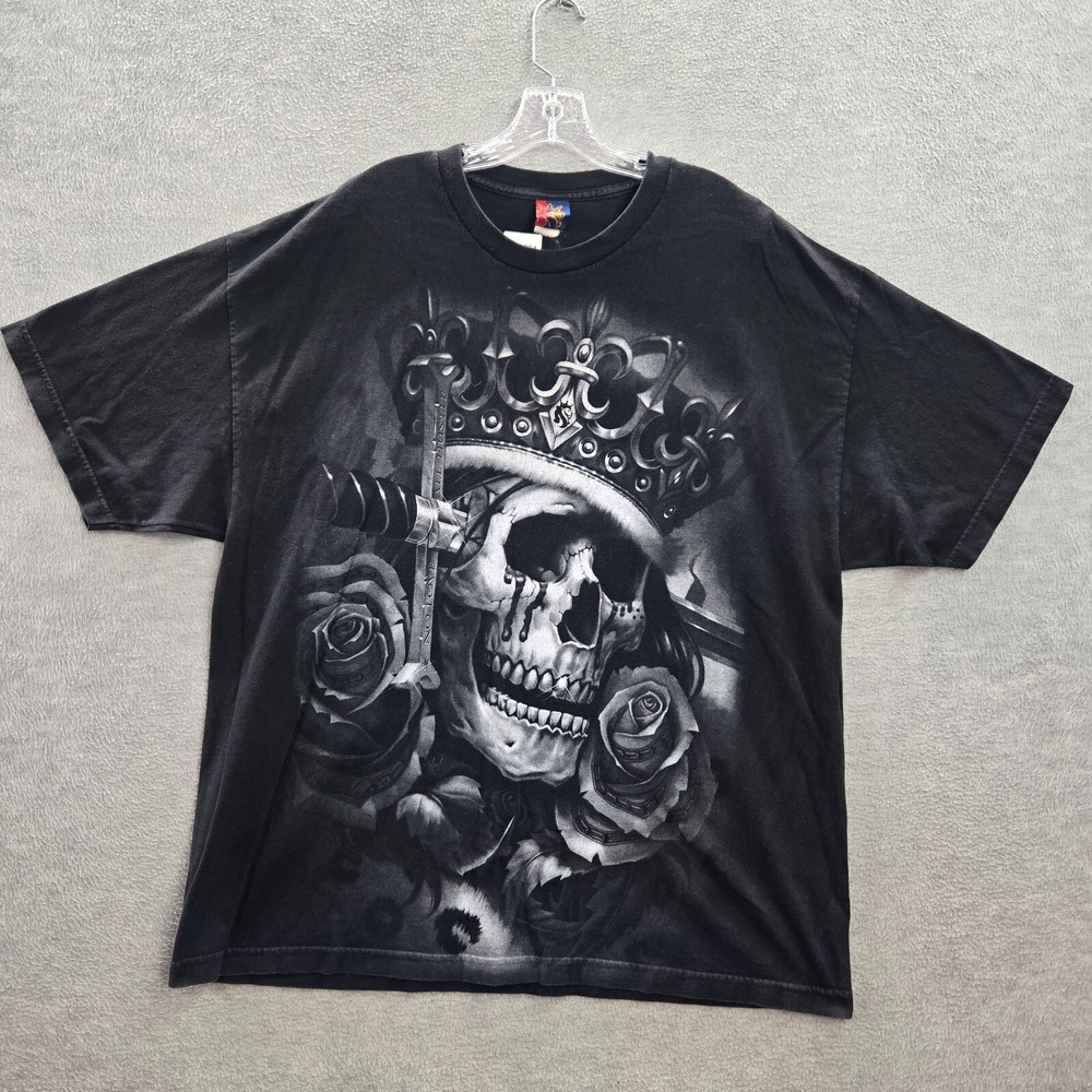 OG Abel Collection Men‎ Shirt 2XL Black Suicide King Skull Floral Sword Graphic